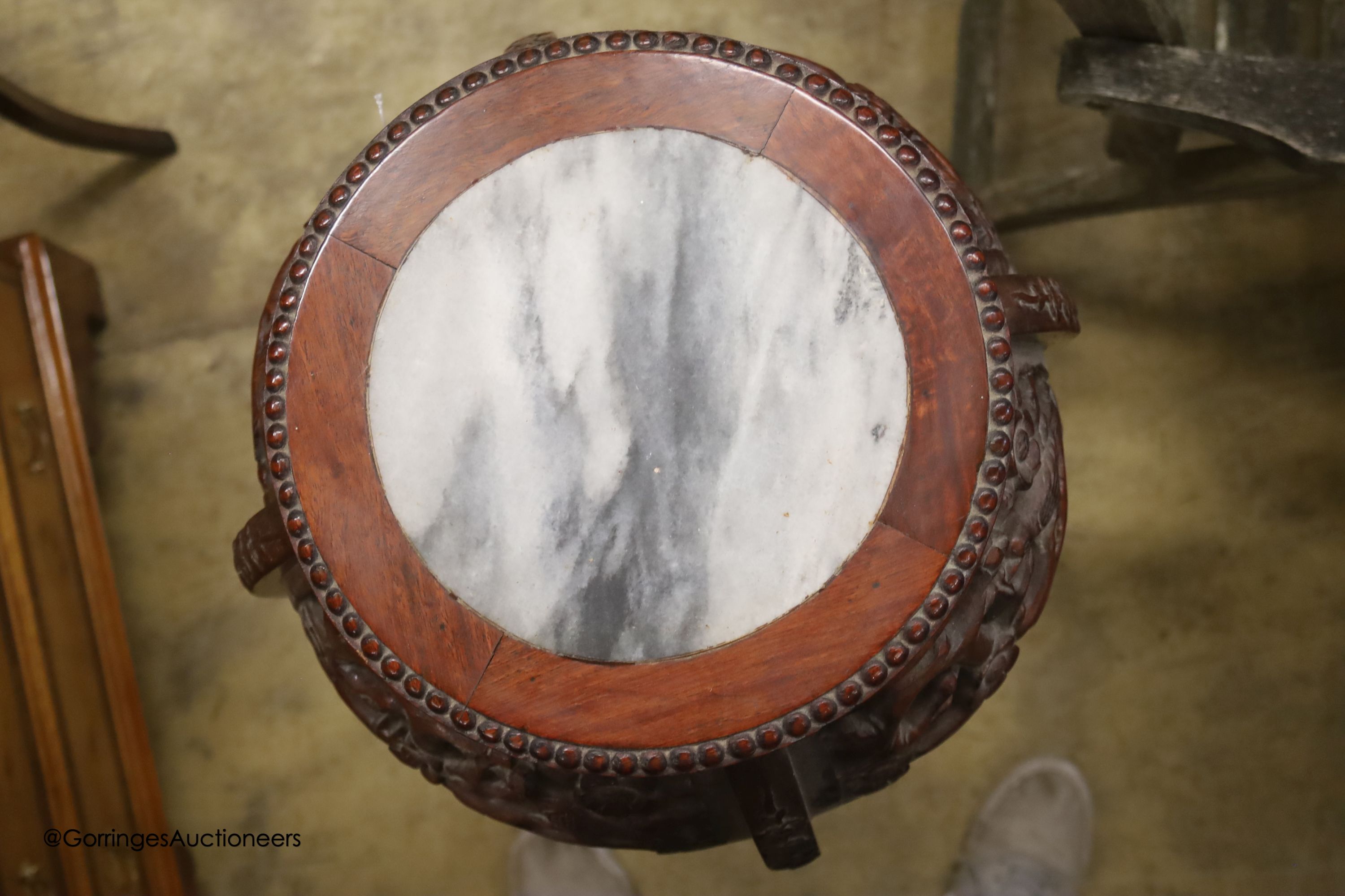 A Chinese marble topped jardiniere stand, height 94cm